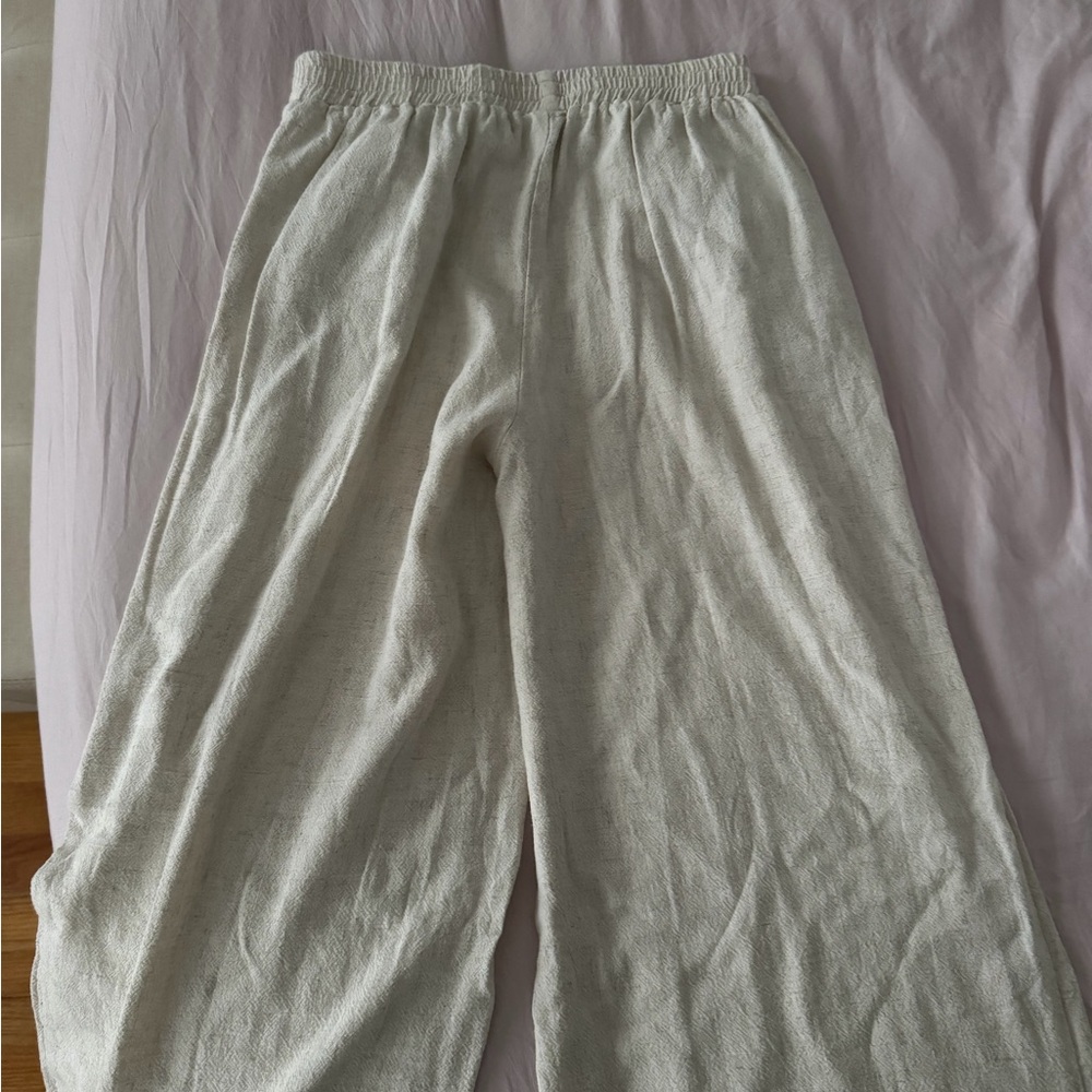 Cream Wide-Leg Linen Pants